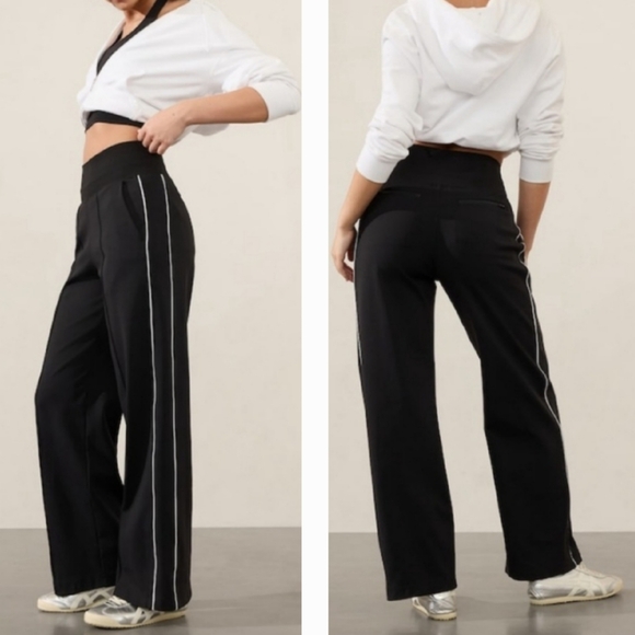 Athleta Venice High Rise Track Wide Leg Pant | Black White stripe - Picture 1 of 9